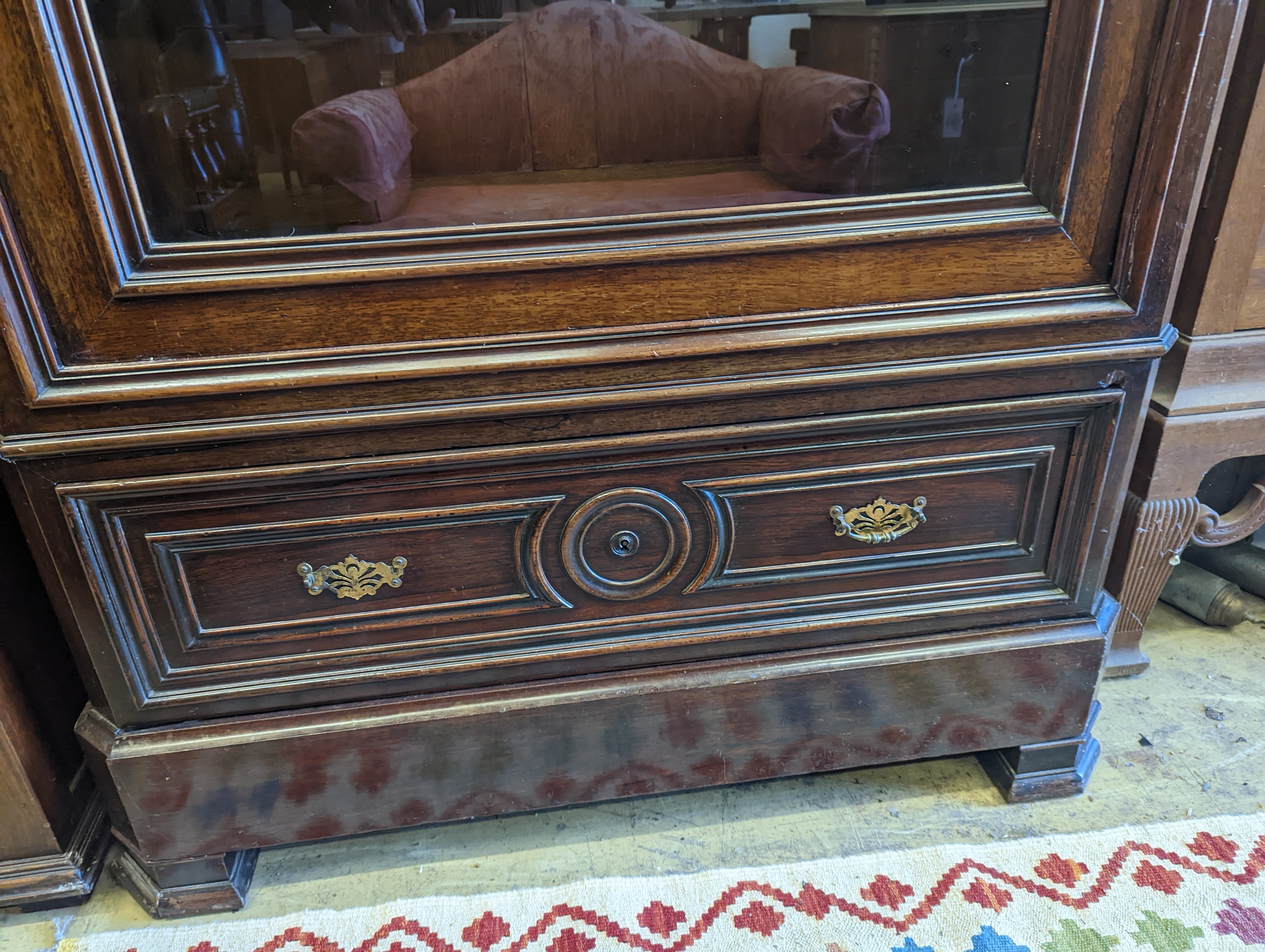 A 19th century French rosewood glazed armoire, width 108cm, depth 50cm, height 213cm